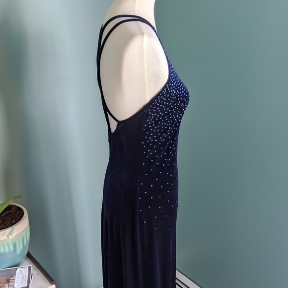 Floor Length Blue Velvet Gown - Picture 3 of 7